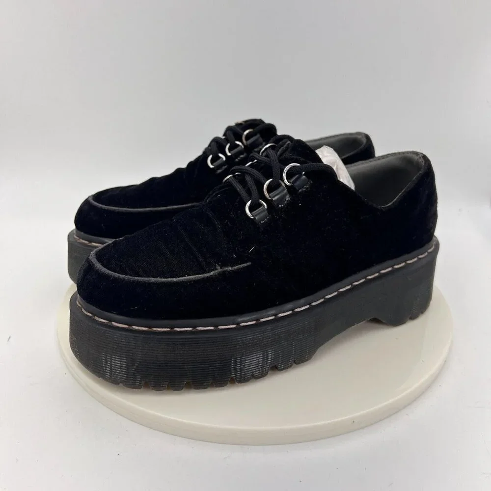 Dr Martens Aggy Creeper Black Suede Velvet Women Chunky Platform Boots Size 7